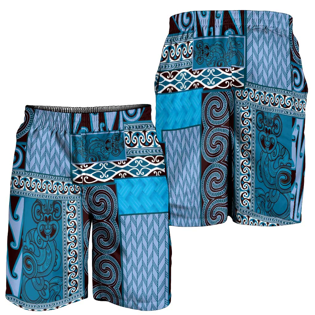 Blue Aotearoa Kowhaiwhai Pattern Shorts for Men NZ Maori Quilt Style - Polynesian Pride