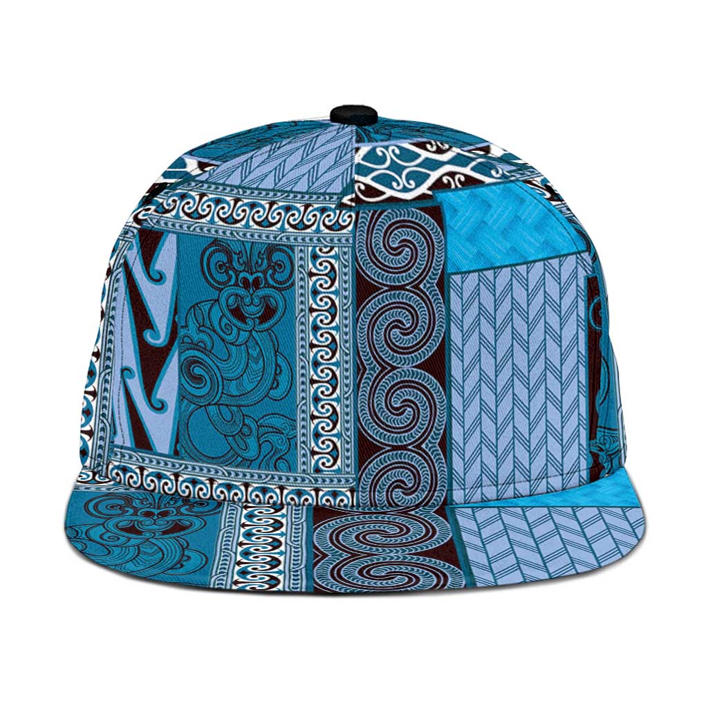 Blue Aotearoa Kowhaiwhai Pattern Snapback Cap NZ Maori Quilt Style - Polynesian Pride