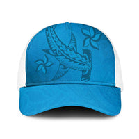 Blue Gradient Polynesia Baseball Net Cap Hawaiian Tribal Hammerhead Shark Tattoo - Polynesian Pride