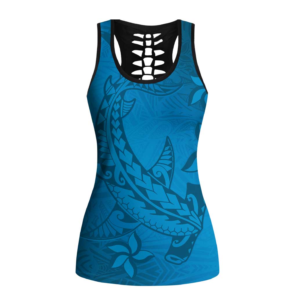 Blue Gradient Polynesia Hollow Tank Top Hawaiian Tribal Hammerhead Shark Tattoo - Polynesian Pride