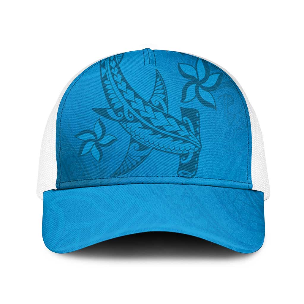 Blue Gradient Polynesia Mesh Trucker Cap Hawaiian Tribal Hammerhead Shark Tattoo - Polynesian Pride