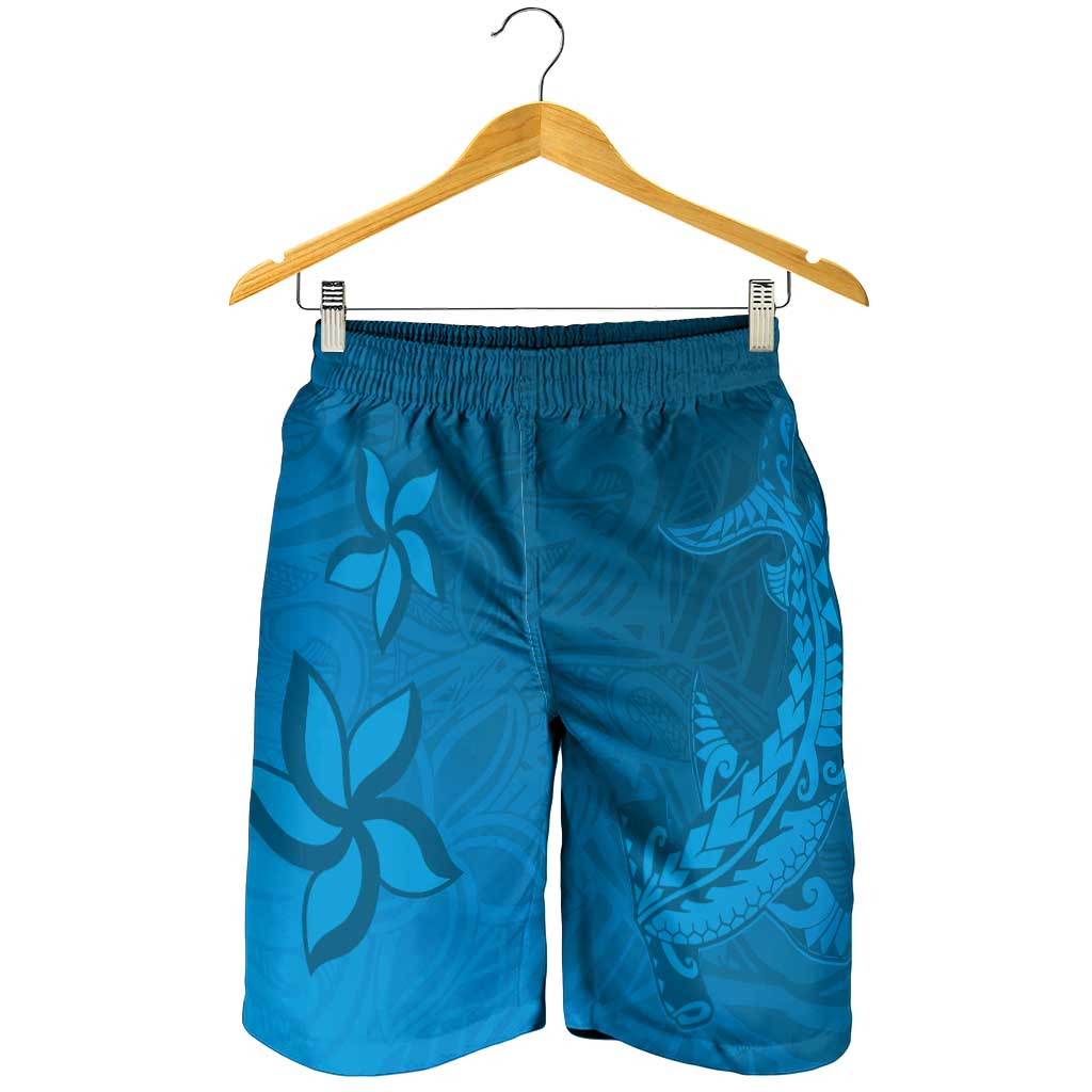 Blue Gradient Polynesia Shorts for Men Hawaiian Tribal Hammerhead Shark Tattoo - Polynesian Pride