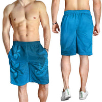 Blue Gradient Polynesia Shorts for Men Hawaiian Tribal Hammerhead Shark Tattoo - Polynesian Pride