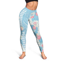 Blue Hawaii Anthurium Plumeria Lei Leggings LT9 - Polynesian Pride