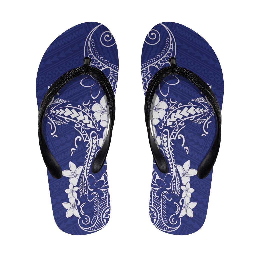 Blue Hawaii Flip Flops Hammerhead Shark Tattoo Curve Polynesian - Polynesian Pride