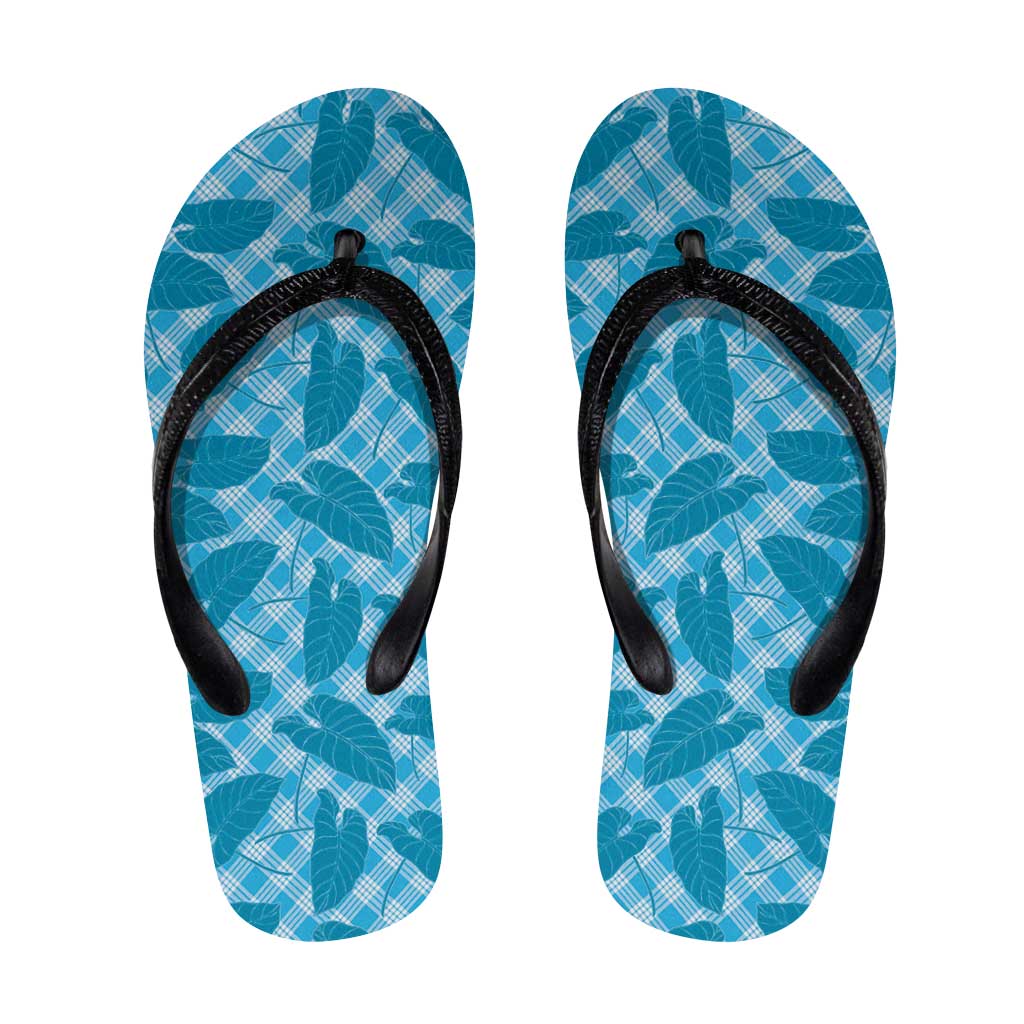 Blue Hawaii Kalo Palaka Motifs Flip Flops Hawaiian Taro Leaves Elegant Vibes