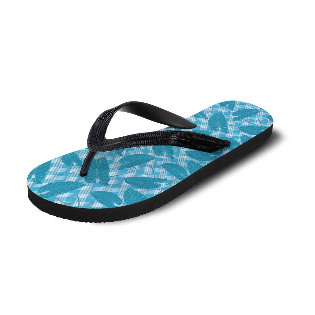 Blue Hawaii Kalo Palaka Motifs Flip Flops Hawaiian Taro Leaves Elegant Vibes LT14 - Polynesian Pride