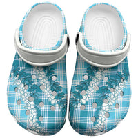 Blue Hawaii Palaka Clogs Shoes Hawaiian Honohono Lei