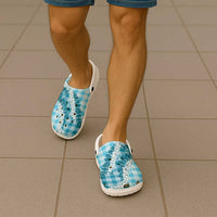 Blue Hawaii Palaka Clogs Shoes Hawaiian Honohono Lei