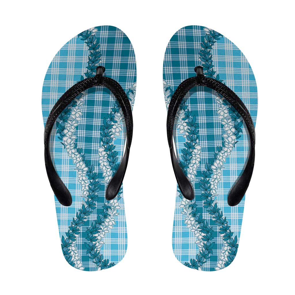 Blue Hawaii Palaka Flip Flops Hawaiian Honohono Lei