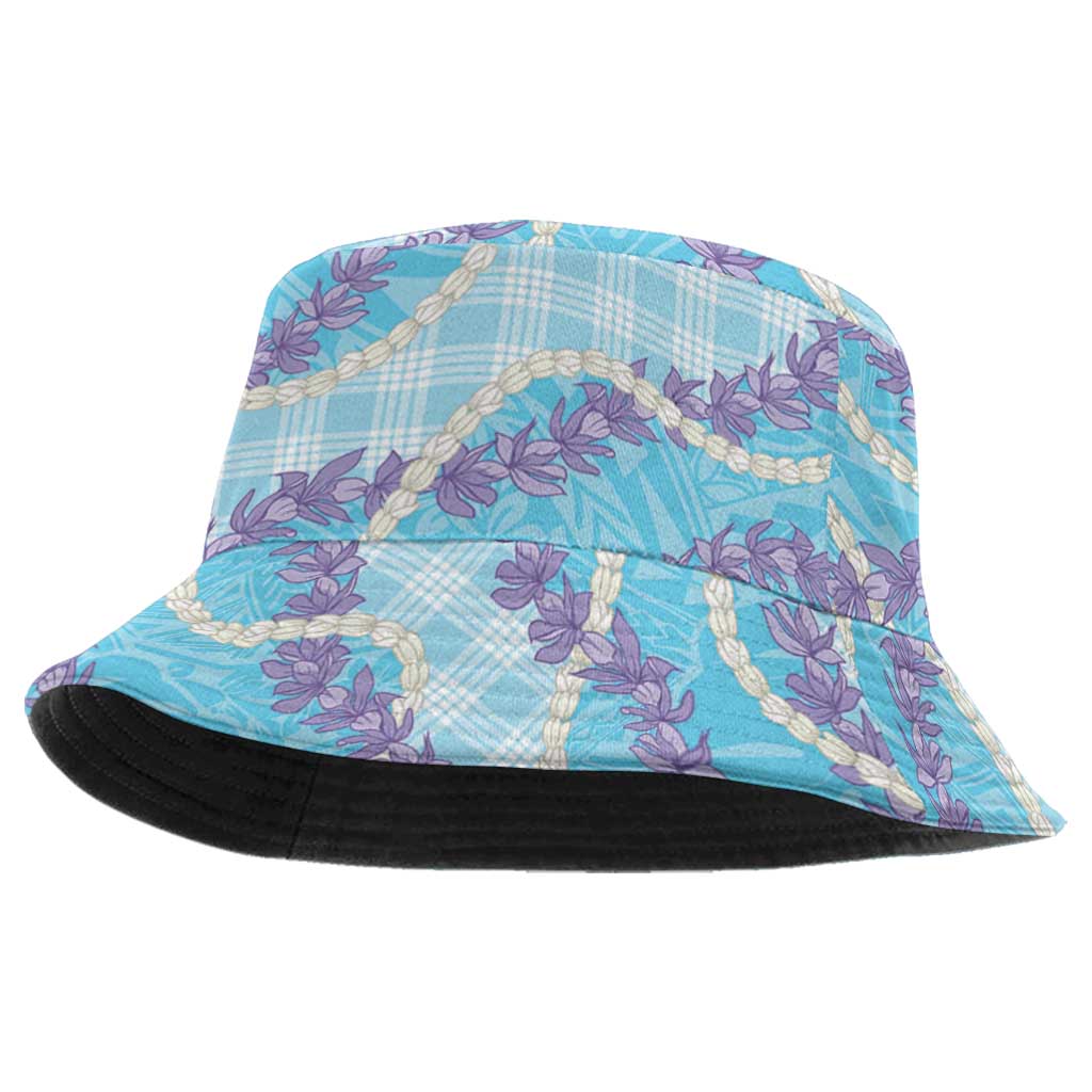 Blue Hawaii Palaka Honohono Pikake Bucket Hat Hawaiian Orchid Lei Polynesian Pattern - Polynesian Pride