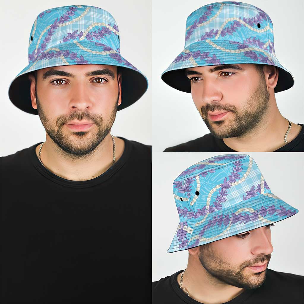 Blue Hawaii Palaka Honohono Pikake Bucket Hat Hawaiian Orchid Lei Polynesian Pattern - Polynesian Pride