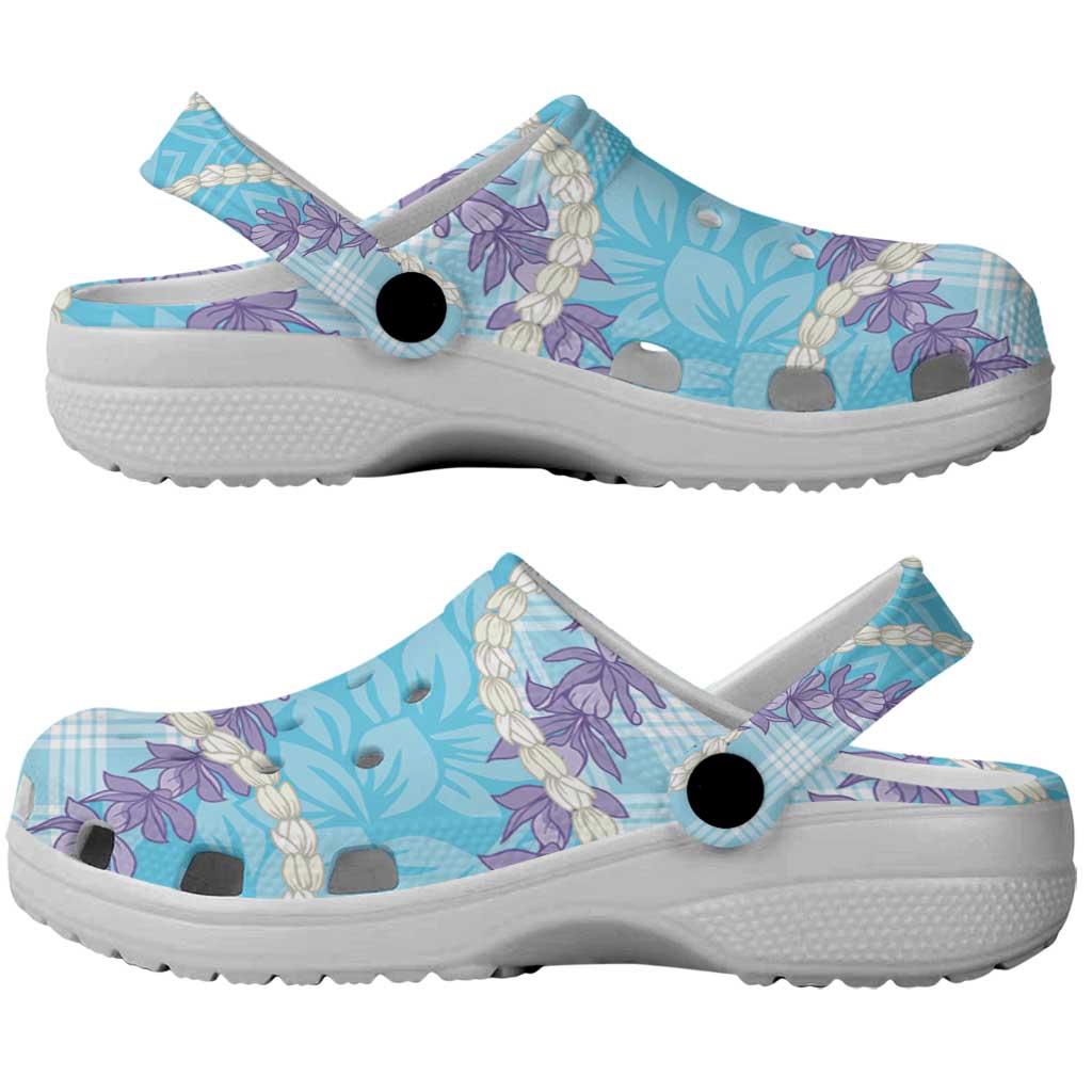 Blue Hawaii Palaka Honohono Pikake Clogs Shoes Hawaiian Orchid Lei Polynesian Pattern - Polynesian Pride