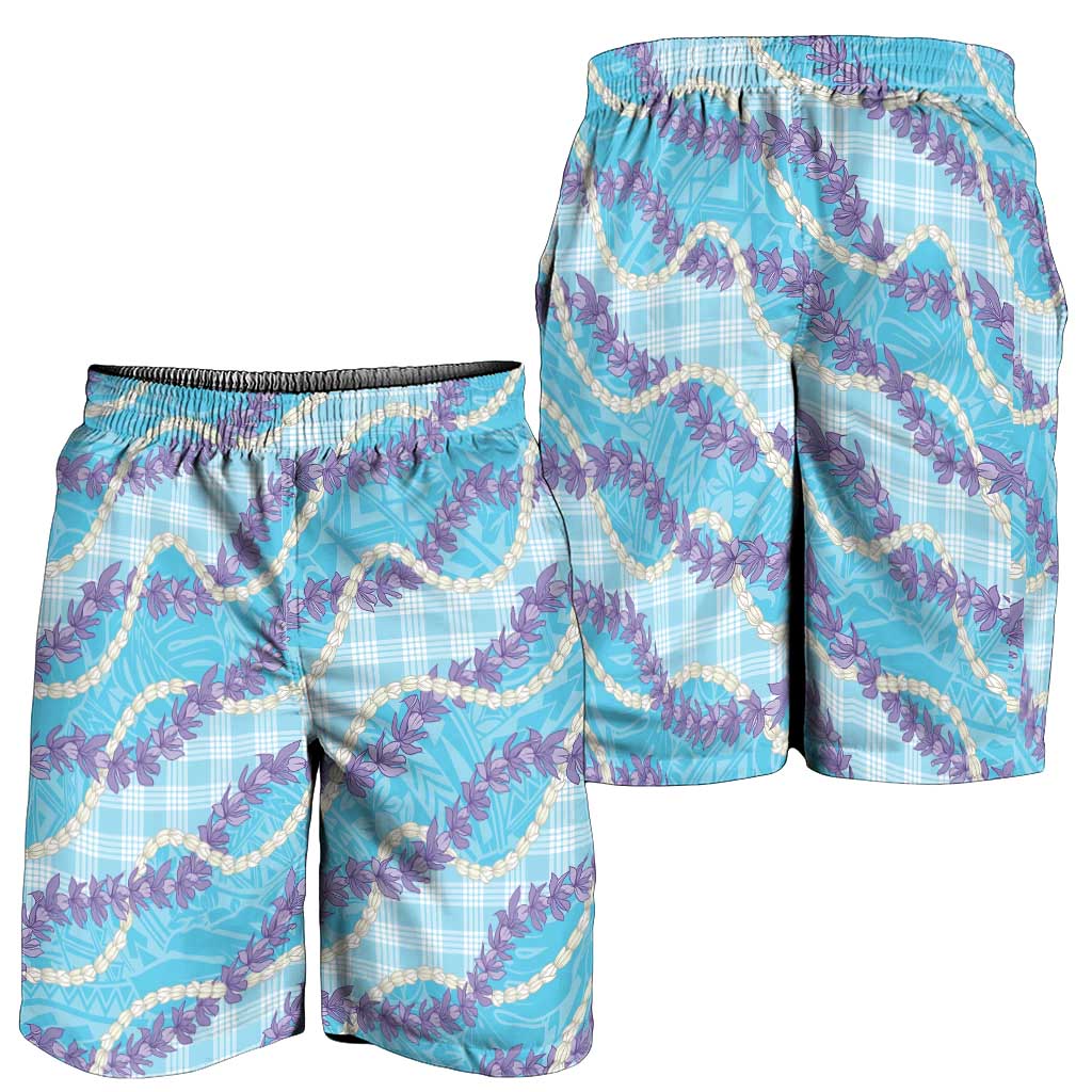 Blue Hawaii Palaka Honohono Pikake Shorts for Men Hawaiian Orchid Lei Polynesian Pattern - Polynesian Pride