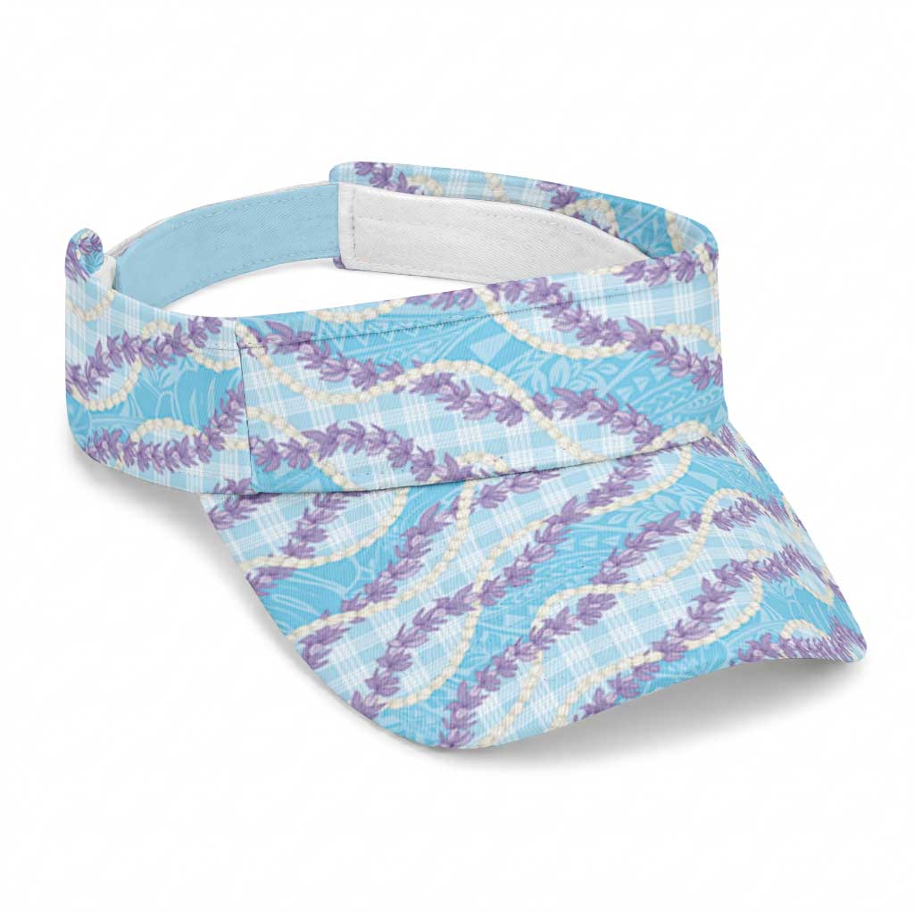 Blue Hawaii Palaka Honohono Pikake Sun Visor Cap Hawaiian Orchid Lei Polynesian Pattern