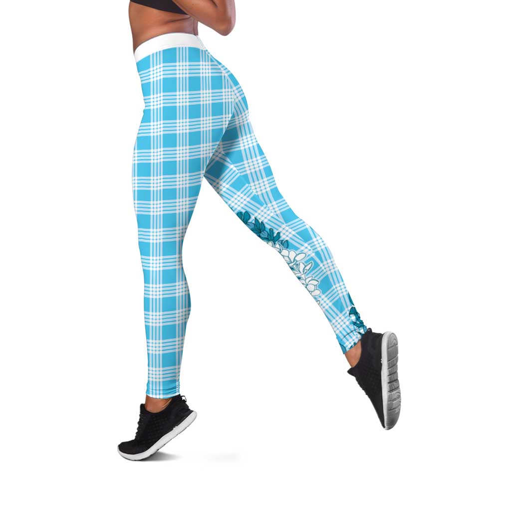 Blue Hawaii Palaka Leggings Hawaiian Honohono Lei LT05 Blue - Polynesian Pride