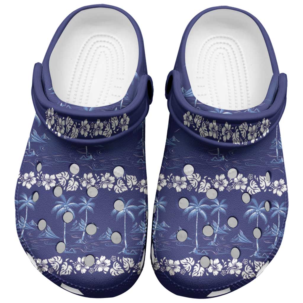 Blue Hawaii Palm Tree Hibiscus Clogs Shoes Fantasy Summer Vibe