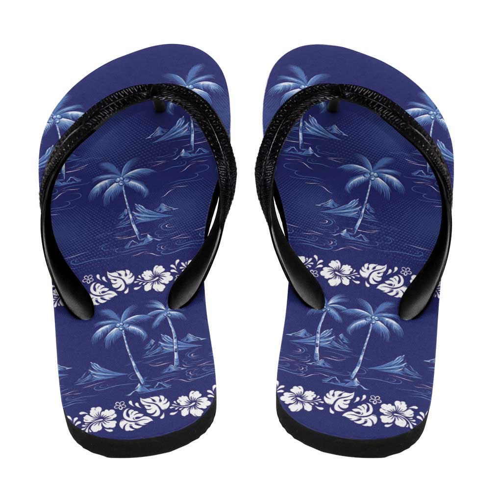 Blue Hawaii Palm Tree Hibiscus Flip Flops Fantasy Summer Vibe