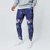 Blue Hawaii Palm Tree Hibiscus Jogger Pants Fantasy Summer Vibe