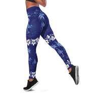 Blue Hawaii Palm Tree Hibiscus Leggings Fantasy Summer Vibe