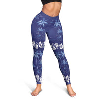 Blue Hawaii Palm Tree Hibiscus Leggings Fantasy Summer Vibe