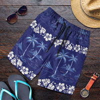 Blue Hawaii Palm Tree Hibiscus Shorts for Men Fantasy Summer Vibe