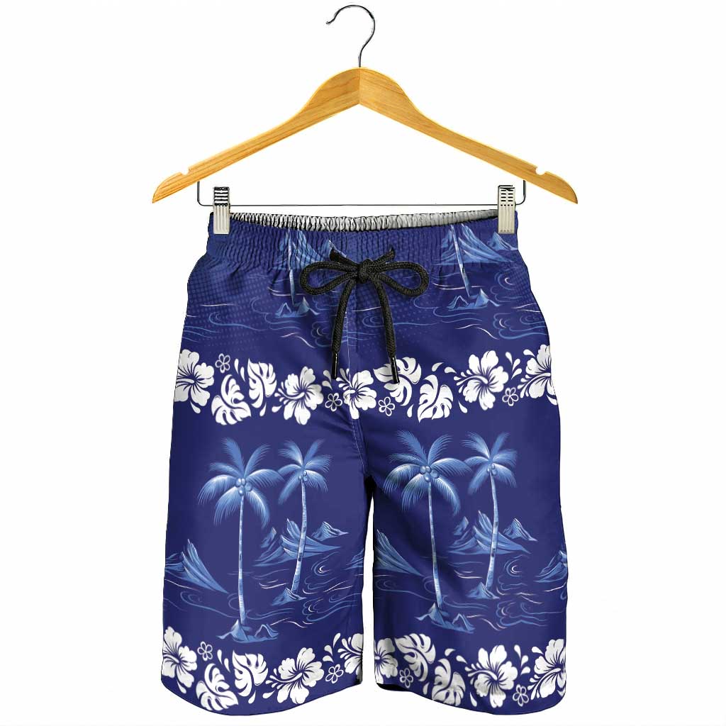 Blue Hawaii Palm Tree Hibiscus Shorts for Men Fantasy Summer Vibe