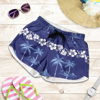 Blue Hawaii Palm Tree Hibiscus Shorts for Women Fantasy Summer Vibe