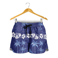 Blue Hawaii Palm Tree Hibiscus Shorts for Women Fantasy Summer Vibe