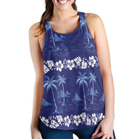 Blue Hawaii Palm Tree Hibiscus Women Racerback Tank Fantasy Summer Vibe