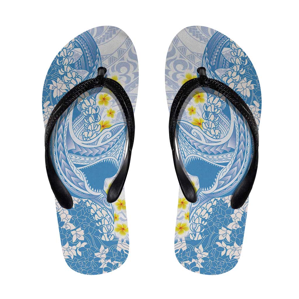 Blue Hawaii Shark Tattoo Flip Flops Puakenikeni Lei Plumeria Polynesian Pattern