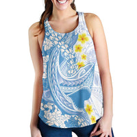 Blue Hawaii Shark Tattoo Women Racerback Tank Puakenikeni Lei Plumeria Polynesian Pattern LT14 - Polynesian Pride
