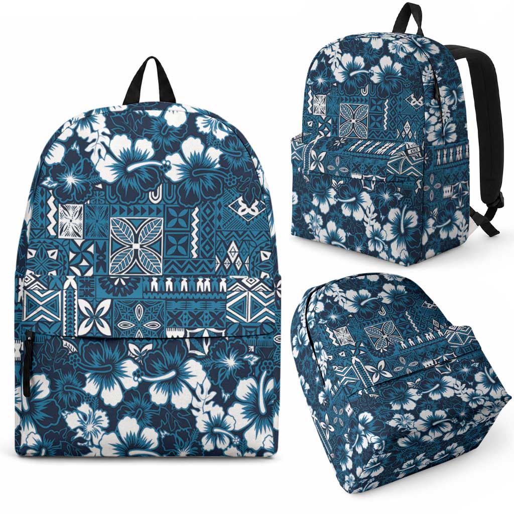 Blue Hawaiian Tapa Tribal Hibiscus Backpack