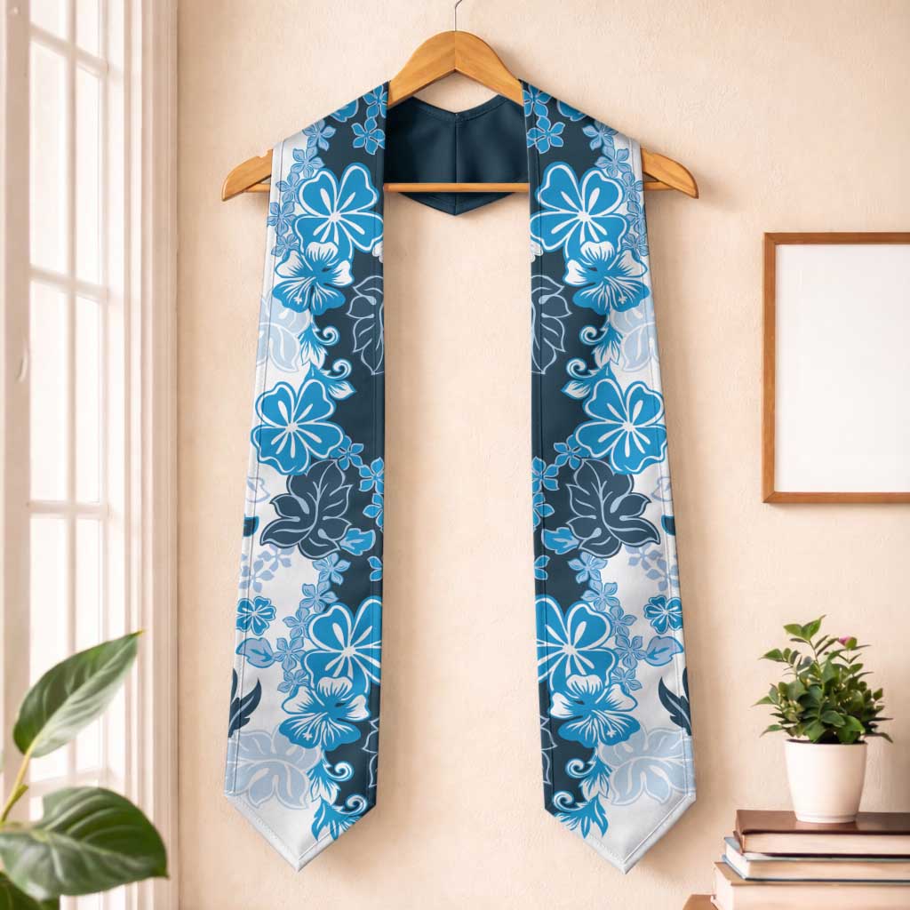 Blue Hibiscus Plumeria Floral Graduation Stole
