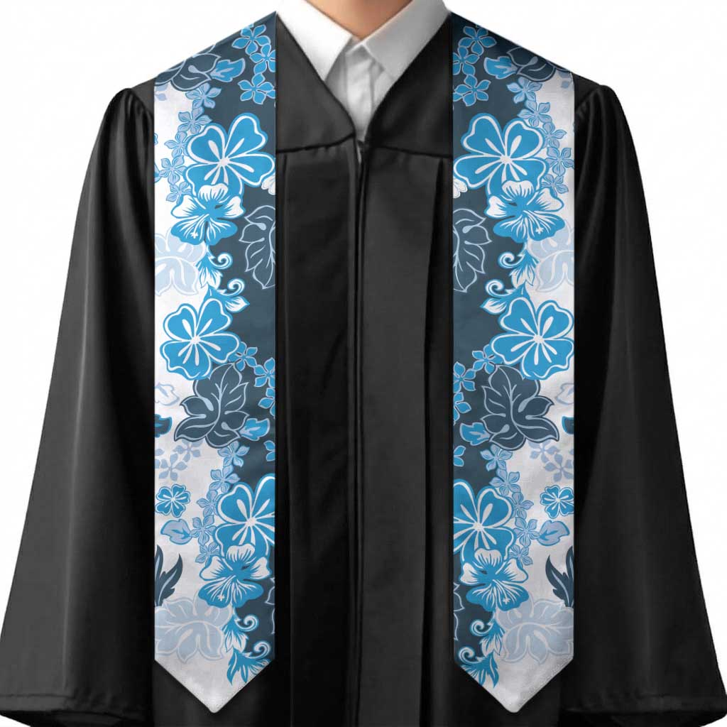 Blue Hibiscus Plumeria Floral Graduation Stole