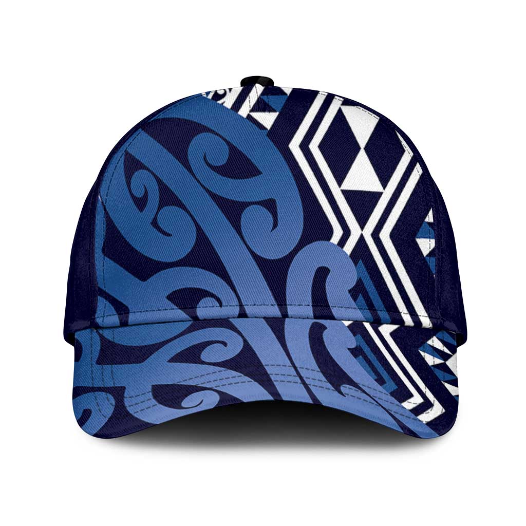 Blue New Zealand Classic Cap Aotearoa Kowhaiwhai Mix Taniko Art - Polynesian Pride