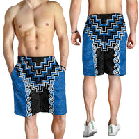 Blue Niho Taniwha Mix Poutama Shorts for Men Unique Taniko Aotearoa - Polynesian Pride