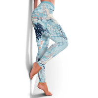 Blue Palaka Crane and Flowers Leggings Japan Heritage Spirit - Polynesian Pride