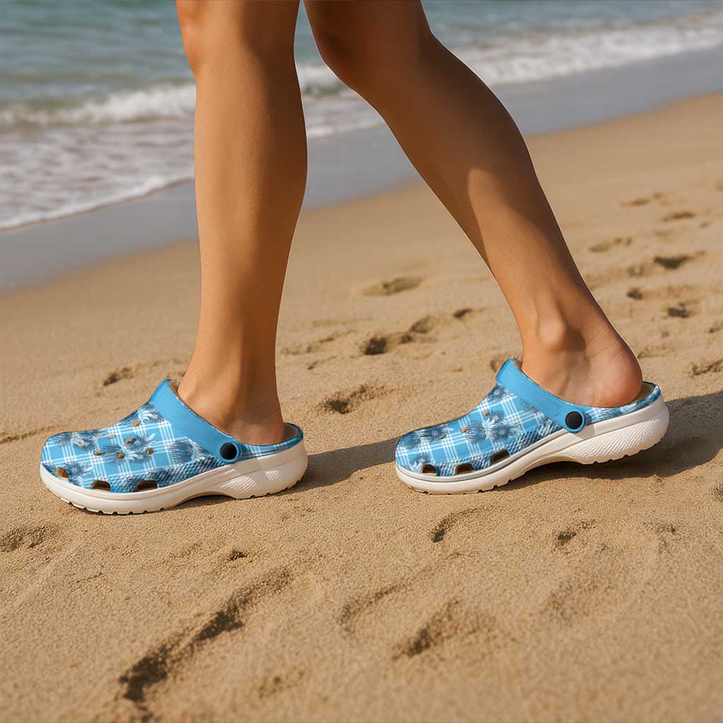 Blue Palaka Hawaii Clogs Shoes Hawaiian Lehua Blossoms LT05 - Polynesian Pride