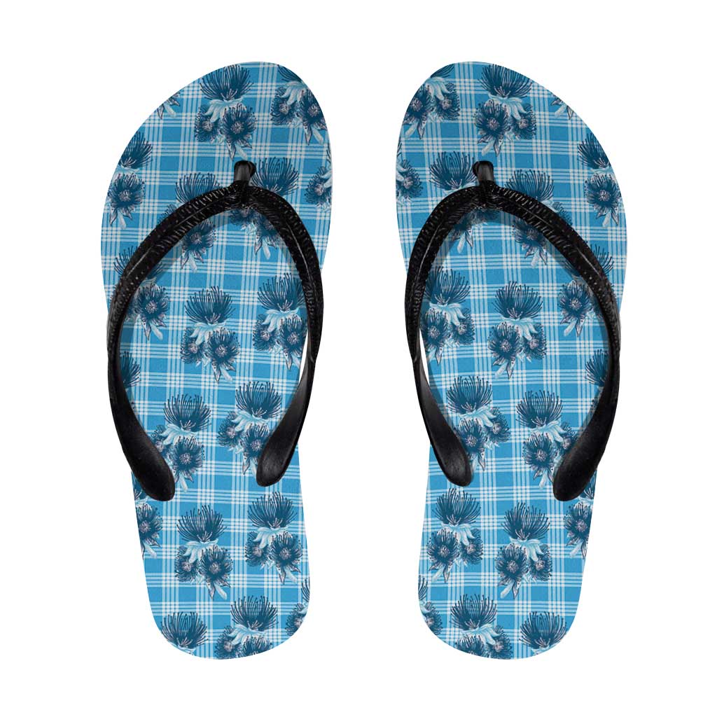 Blue Palaka Hawaii Flip Flops Hawaiian Lehua Blossoms