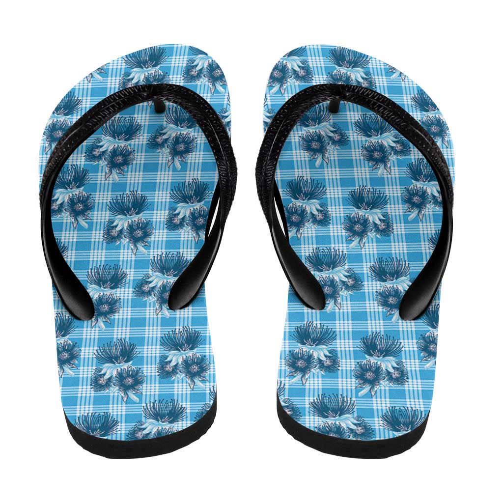 Blue Palaka Hawaii Flip Flops Hawaiian Lehua Blossoms