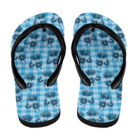 Blue Palaka Hawaii Flip Flops Hawaiian Lehua Blossoms