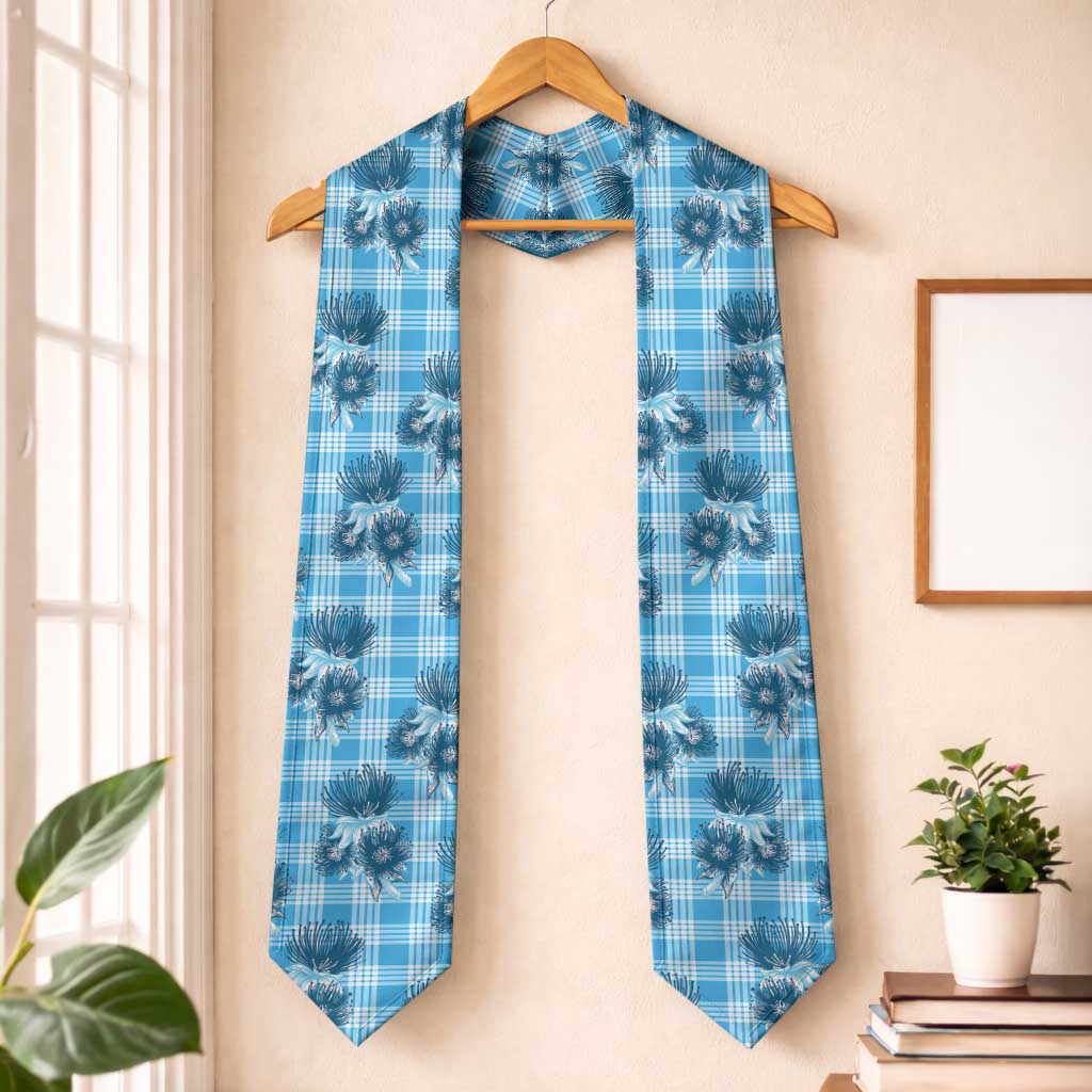 Blue Palaka Hawaii Graduation Stole Hawaiian Lehua Blossoms