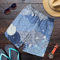 Blue Palaka Japanese Traditional Shorts for Men Asanoha Seigaiha Sakura Motif - Polynesian Pride