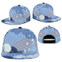 Blue Palaka Japanese Traditional Snapback Cap Asanoha Seigaiha Sakura Motif - Polynesian Pride