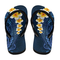 Blue Polynesia Flip Flops Plumeria Tropical Leaves Galaxy Polynesian Art - Polynesian Pride