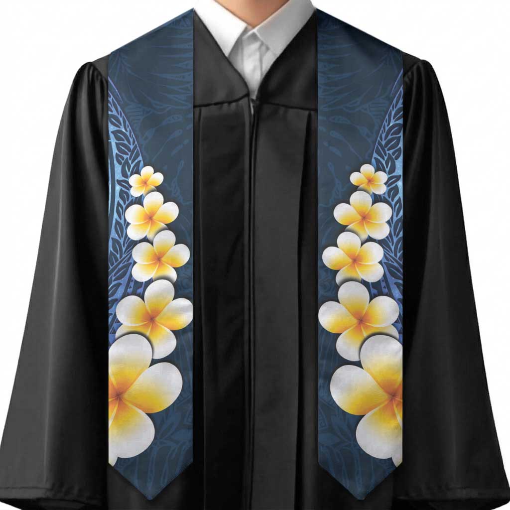 Blue Polynesia Graduation Stole Plumeria Tropical Leaves With Galaxy Polynesian Art LT14 - Polynesian Pride