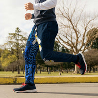 Blue Polynesia Jogger Pants Plumeria Tropical Leaves With Galaxy Polynesian Art - Polynesian Pride