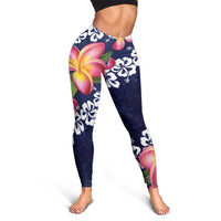 Blue Polynesia Leggings Plumeria With Hibiscus Pattern Tropical Vibes - Polynesian Pride