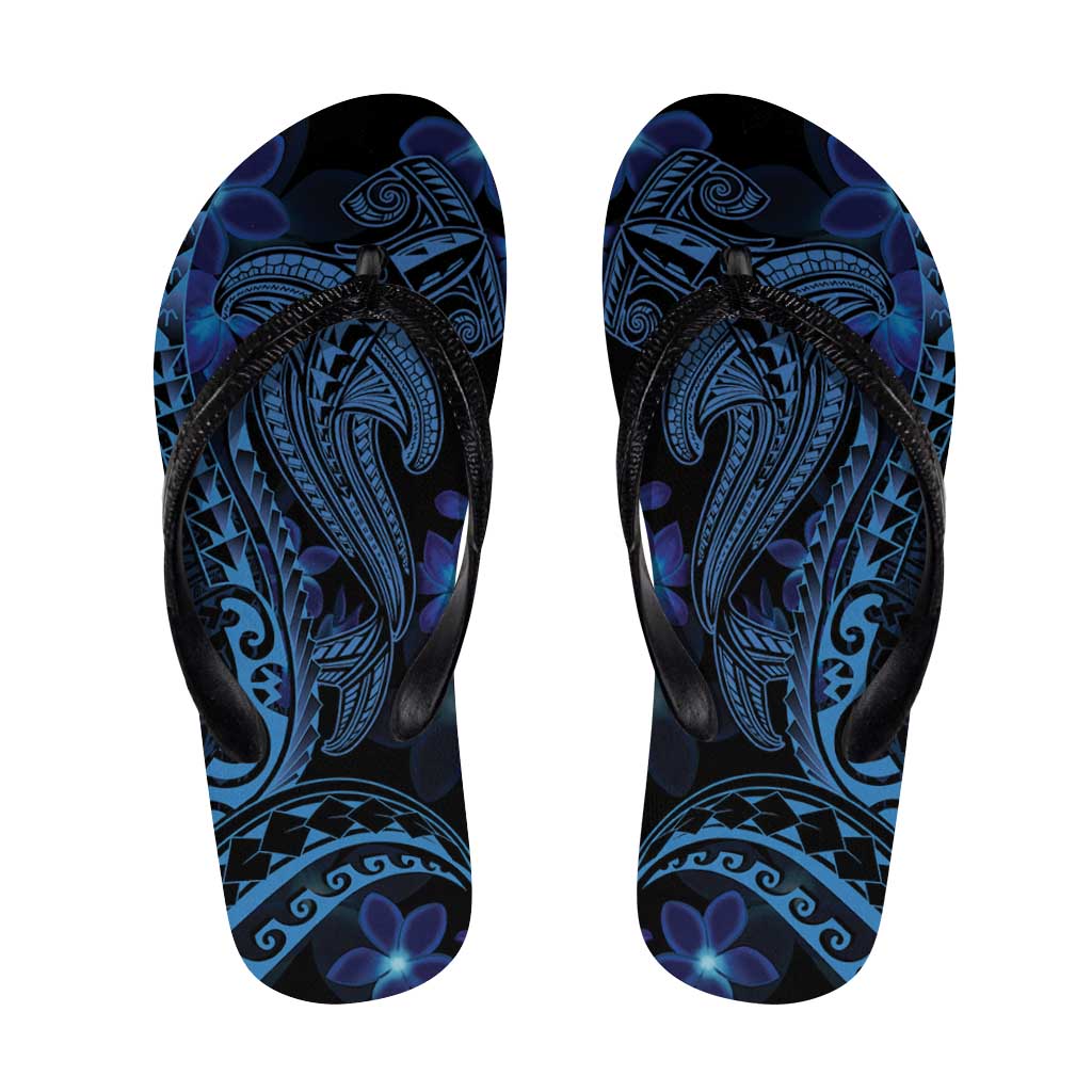 Blue Polynesia Shark Tattoo Flip Flops Polynesian Plumeria - Polynesian Pride
